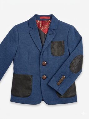 Boys' Blue Knit Blazer with Contrast Patches